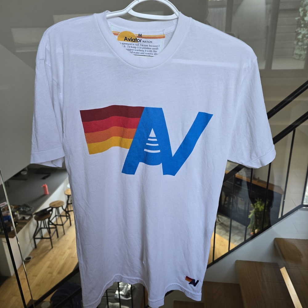 Aviator Nation White Tee with Orange Accent
